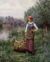 Картина "girl by a stream, flanders" художника "найт дэниел риджуэй"