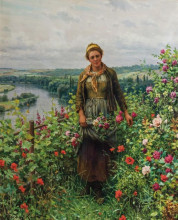 Картина "a maid in her garden" художника "найт дэниел риджуэй"