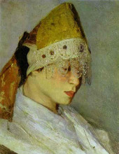 Картина "a girl with kokoshnik (woman&#39;s headdress in old russia)" художника "нестеров михаил"