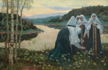 Репродукция картины "девушки на берегу реки" художника "нестеров михаил"