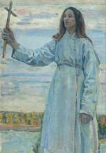 Картина "послушник с крестом" художника "нестеров михаил"