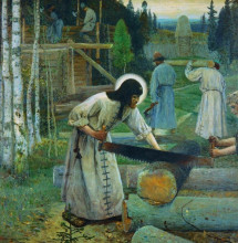 Картина "saint sergius&#39; labours (central part of the triptych)" художника "нестеров михаил"