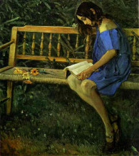 Репродукция картины "portrait of natasha nesterova (on a garden bench)" художника "нестеров михаил"