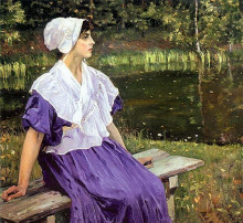 Репродукция картины "girl by a pond (portrait of natalia nesterova)" художника "нестеров михаил"