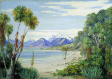 Репродукция картины "view of mount earnshaw from the island in lake wakatipe, new zealand" художника "норт марианна"