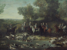 Репродукция картины "louis xv hunting deer in the saint-germain forest" художника "одри жан-батист"