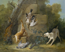 Копия картины "dog guarding dead game" художника "одри жан-батист"