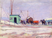 Репродукция картины "noontime on the docks, hudson river and 85th street" художника "ондердонк роберт джулиан"