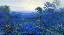 Картина "bluebonnet landscape with catci, road and mountain laurel" художника "ондердонк роберт джулиан"