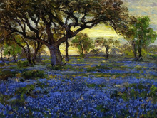 Репродукция картины "old live oak tree and bluebonnets on the west texas military grounds, san antonio" художника "ондердонк роберт джулиан"