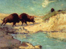 Репродукция картины "buffalo hunt" художника "ондердонк роберт джулиан"