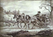 Репродукция картины "a traveler in a kibitka (hooded cart or sledge)" художника "орловский александр"