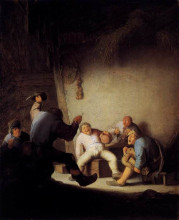 Картина "peasants drinking and making music in a barn" художника "остаде адриан ван"