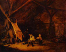 Репродукция картины "children playing in a barn" художника "остаде адриан ван"