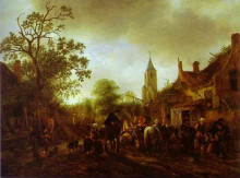 Репродукция картины "the halt at the inn" художника "остаде адриан ван"
