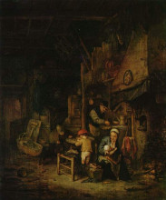Картина "interior with a peasant family" художника "остаде адриан ван"