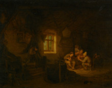 Репродукция картины "a tavern interior with peasants drinking beneath a window" художника "остаде адриан ван"