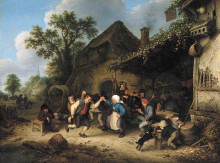 Картина "peasants carousing and dancing outside an inn" художника "остаде адриан ван"