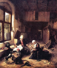 Копия картины "the interior of a peasant&#39;s cottage" художника "остаде адриан ван"