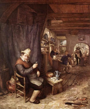 Копия картины "drinking peasant in an inn" художника "остаде адриан ван"