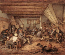 Репродукция картины "feasting peasants in a tavern" художника "остаде адриан ван"