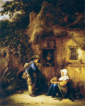 Репродукция картины "traveller at a cottage door" художника "остаде исаак ван"