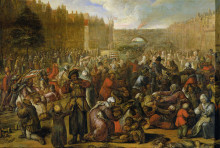 Репродукция картины "distribution of herring and white bread during the siege of leiden 1574" художника "отто ван веен"