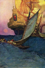 Картина "an attack on a galleon" художника "пайл говард"