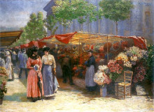 Репродукция картины "flower market in front of the madeleine church in paris" художника "панкевич юзеф"