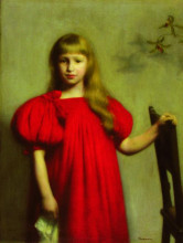 Копия картины "portrait of a girl in a red dress (j&#243;zefa oderfeld&#243;wna)" художника "панкевич юзеф"