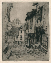 Репродукция картины "aquafort jerzual street in dinan (with cat)" художника "панкевич юзеф"