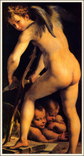 Картина "amor carving his bow" художника "пармиджанино"
