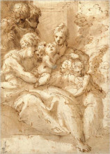 Картина "holy family with shepherds and angels" художника "пармиджанино"
