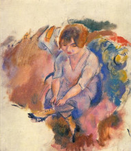 Картина "young woman putting on her socks" художника "паскин жюль"