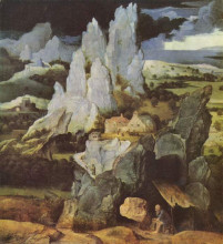 Репродукция картины "st. jerome in rocky landscape" художника "патинир иоахим"