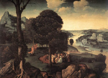 Картина "landscape with st. john the baptist preaching" художника "патинир иоахим"