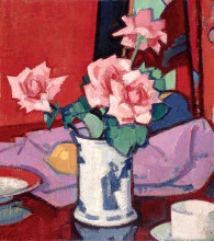 Репродукция картины "pink roses, chinese vase" художника "пепло сэмюэл"