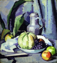 Репродукция картины "still life with jug, melon, grapes and apples" художника "пепло сэмюэл"