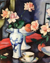 Репродукция картины "still life with roses in a chinese vase" художника "пепло сэмюэл"