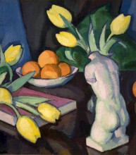 Репродукция картины "yellow tulips and statuette" художника "пепло сэмюэл"