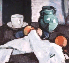Копия картины "still life with bowl of fruit, jug, cup and saucer" художника "пепло сэмюэл"