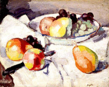 Репродукция картины "still life, pears and grapes" художника "пепло сэмюэл"