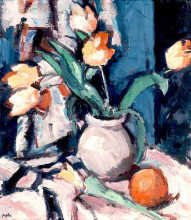 Картина "tulips in a brown jar" художника "пепло сэмюэл"