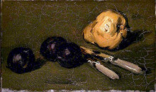 Картина "pear, plums and knives" художника "пепло сэмюэл"