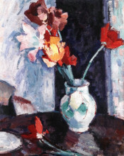 Картина "tulips in a white vase" художника "пепло сэмюэл"