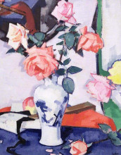 Картина "a vase of pink roses" художника "пепло сэмюэл"