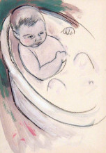 Репродукция картины "study of a baby in a bath" художника "пепло сэмюэл"