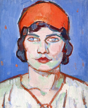 Репродукция картины "portrait of a girl, red bandeau" художника "пепло сэмюэл"