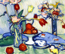 Репродукция картины "tulips and fruit" художника "пепло сэмюэл"