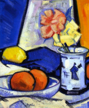 Репродукция картины "a still life of roses, oranges and lemon" художника "пепло сэмюэл"